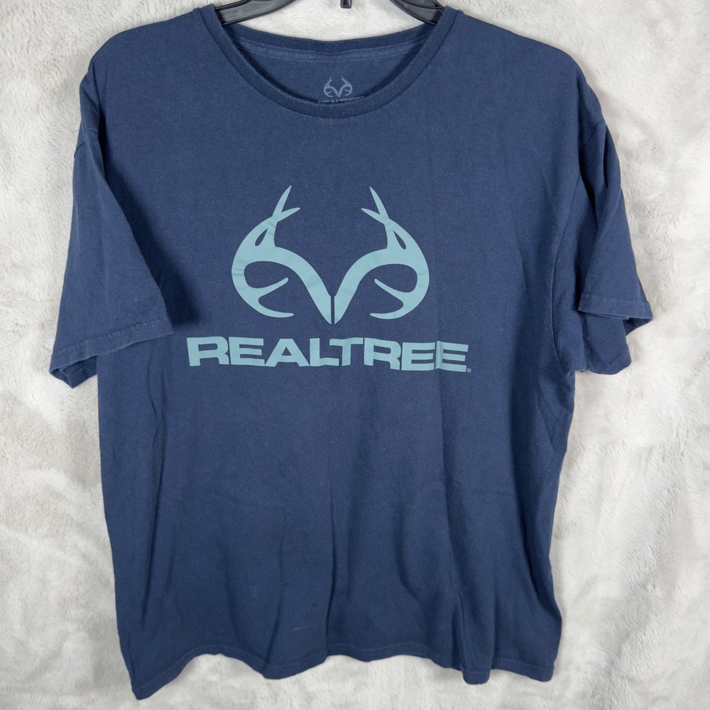 RealTree Antlers Logo Navy Blue Shirt Men's Size Large Casual Outdoor Adventure
